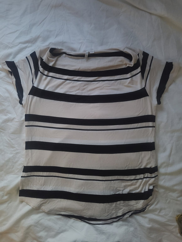 Cato Plus Size Black Beige Striped Boat Neck Short Sleeve Top