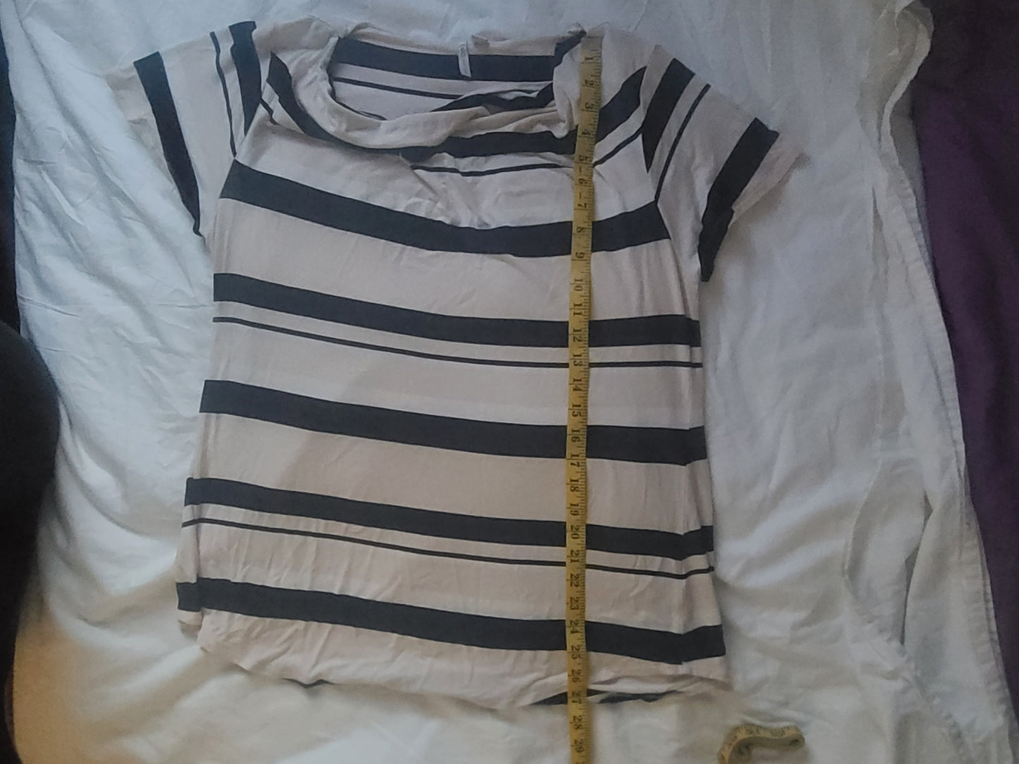 Cato Plus Size Black Beige Striped Boat Neck Short Sleeve Top