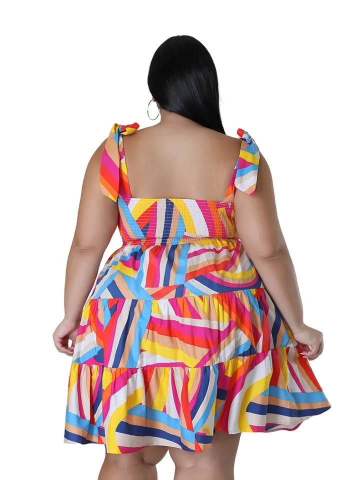 Plus Size Elastic Mini Print Sleeveless Dress