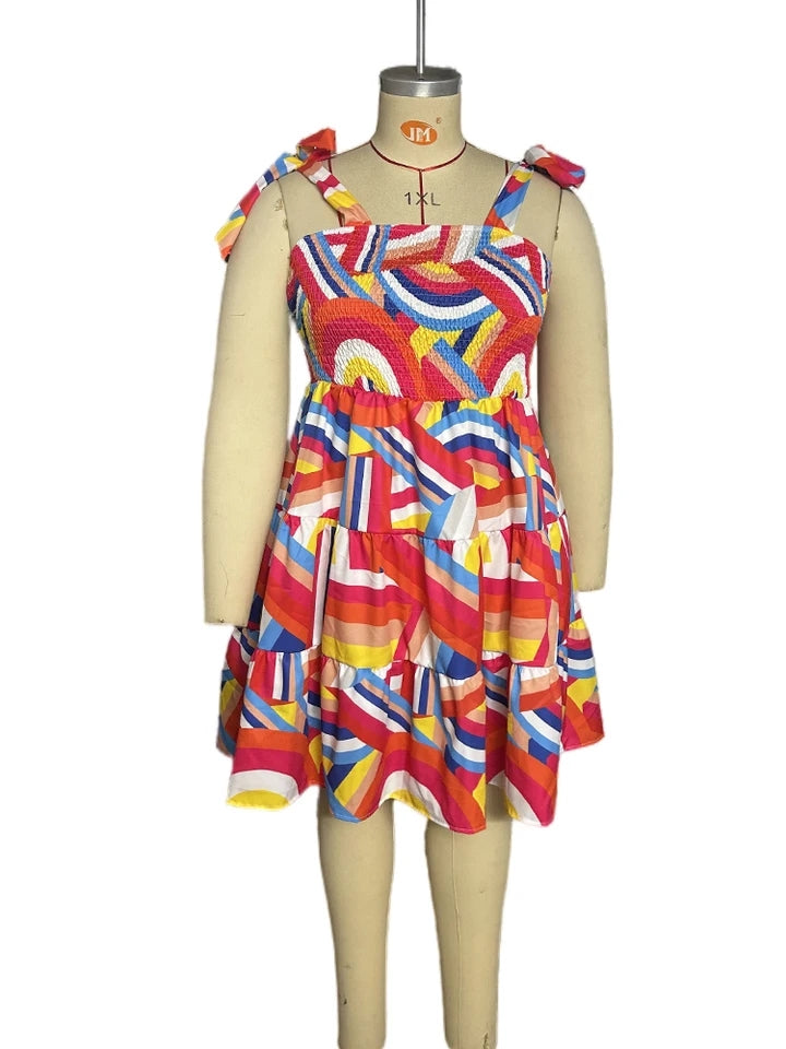 Plus Size Elastic Mini Print Sleeveless Dress