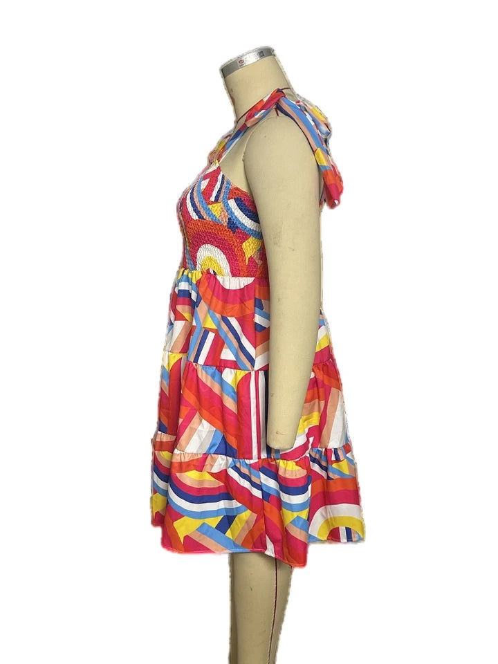 Plus Size Elastic Mini Print Sleeveless Dress