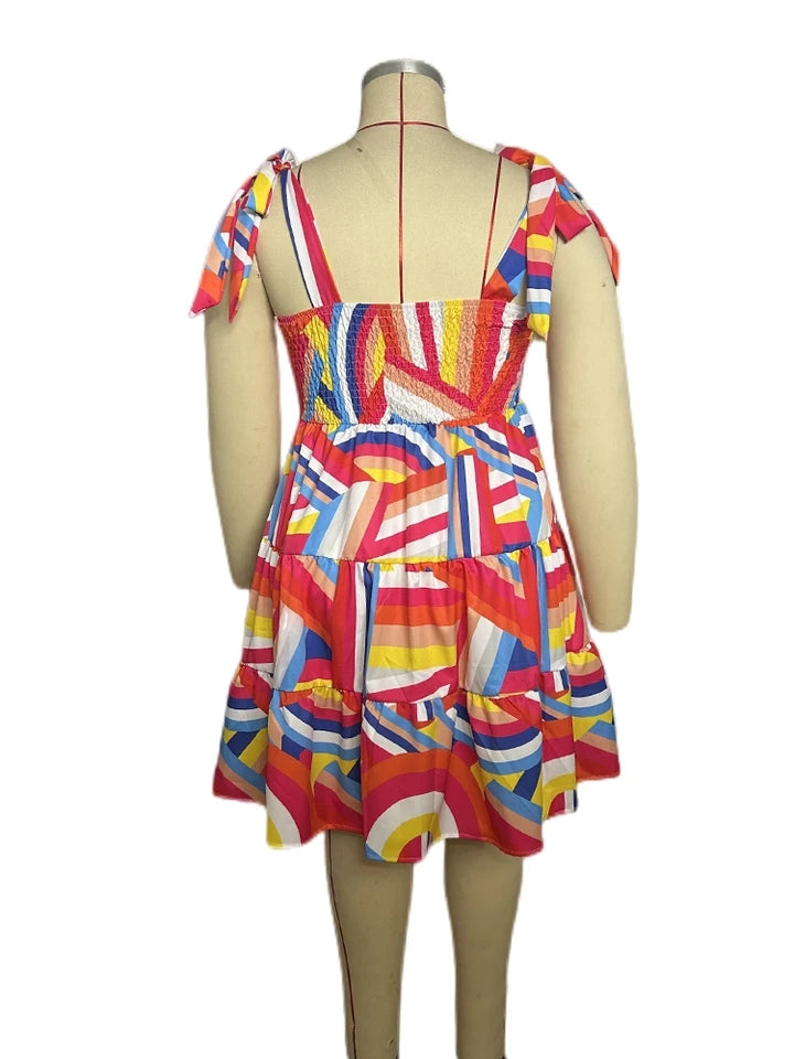 Plus Size Elastic Mini Print Sleeveless Dress