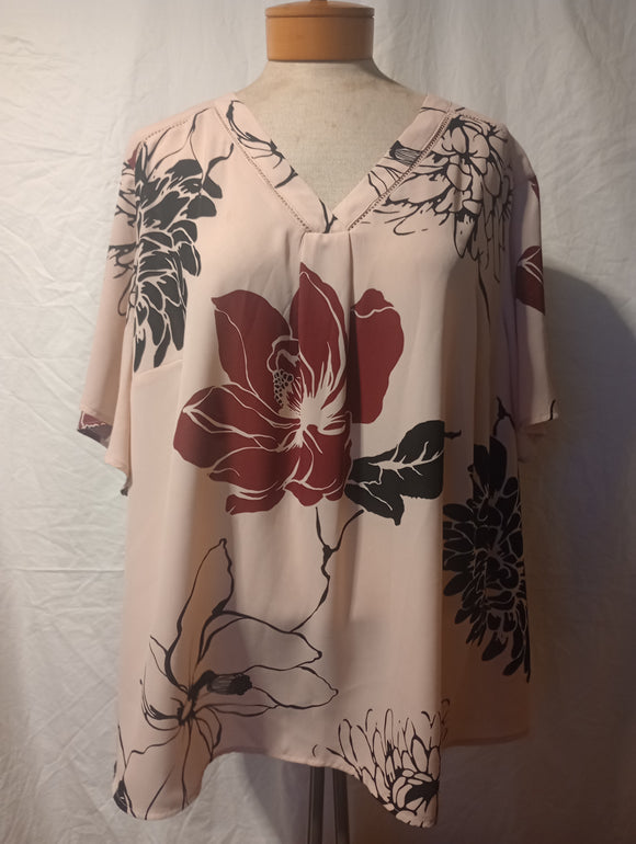 LIz Claiborne Floral V-Neck Short Sleeve Blouse