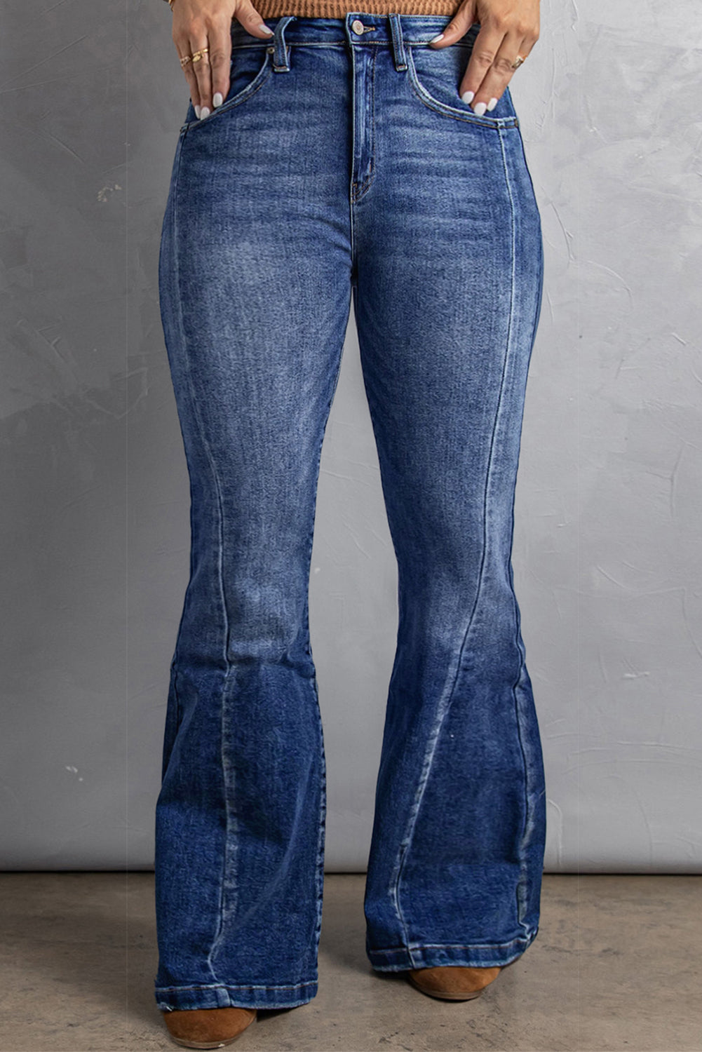 Plus Size Stitching Washed Flare Jeans