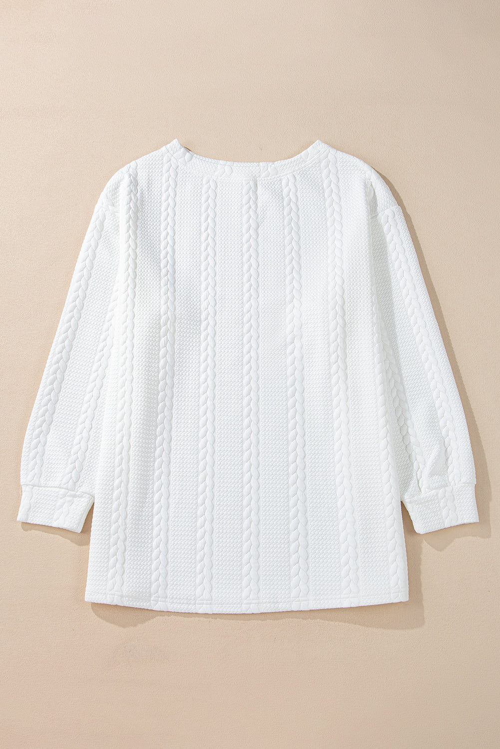 White Cable Textured Loose Sweatshirt