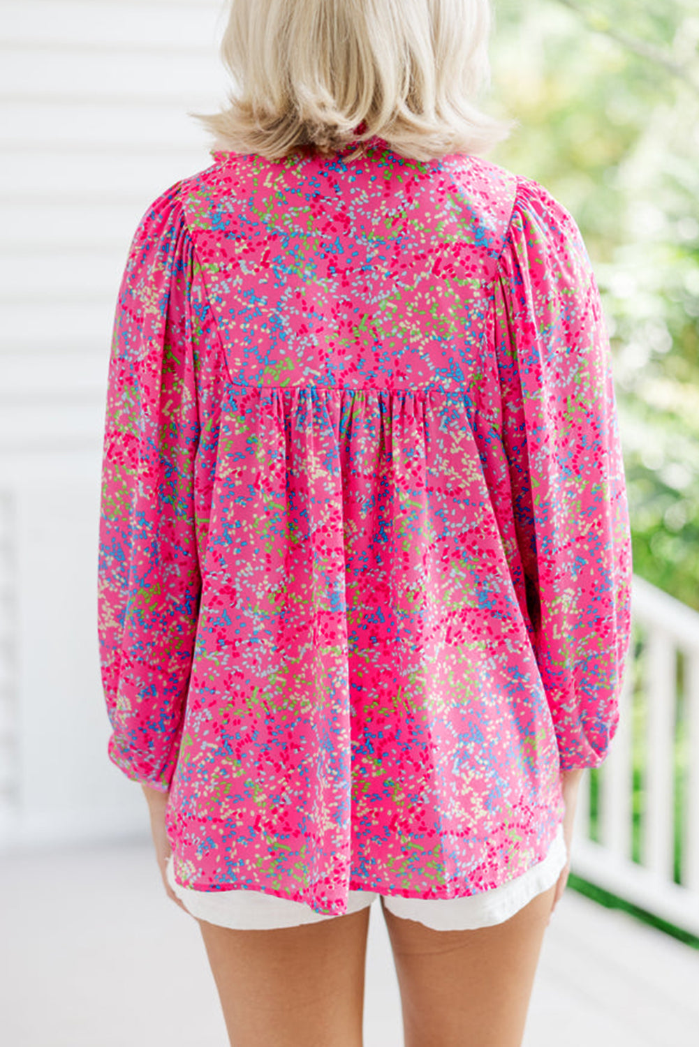 Plus Size Floral Print Puff Sleeve V Neck Blouse