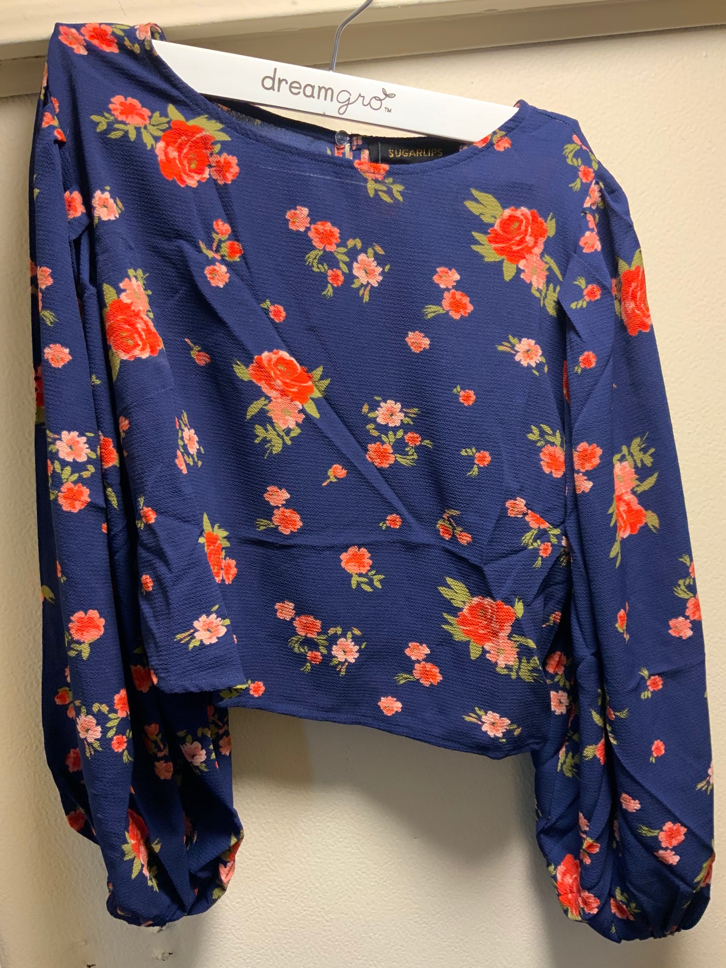 PLUS SIZE LONG PUFF SLEEVE FLORAL CROP TOP