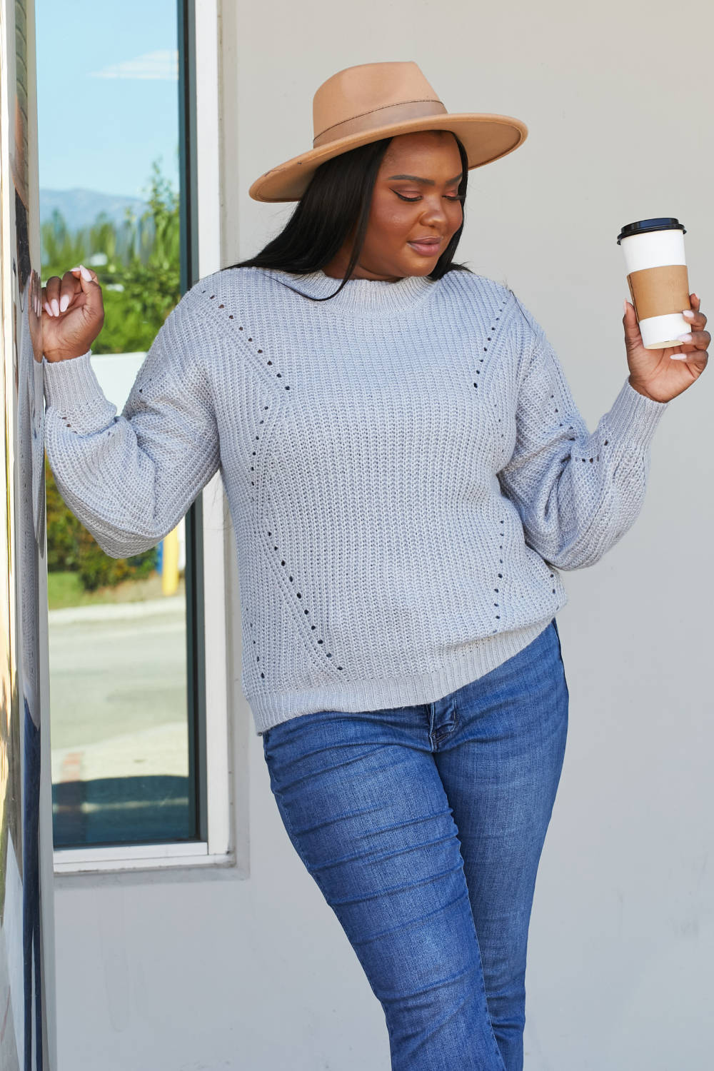 Sew In Love Full Size Openwork Rib-Knit Sweater