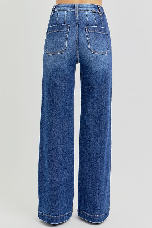 RISEN Full Size High Rise Wide Leg Jeans with Slanted Pockets