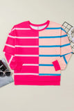 Stripe Color Block Crewneck Long Sleeve Plus Size T Shirt