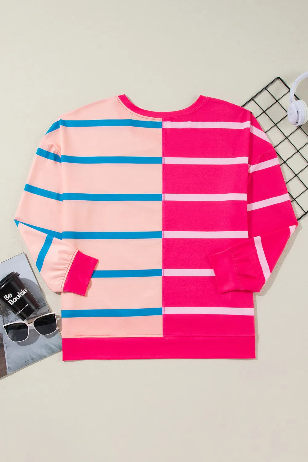 Stripe Color Block Crewneck Long Sleeve Plus Size T Shirt