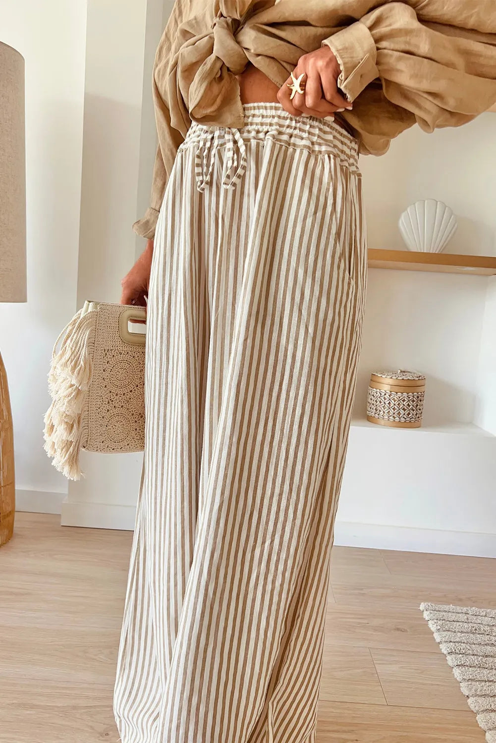 Plus Size Drawstring High Waist Wide Leg Pants