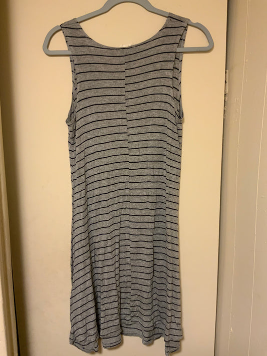 Pinc Striped Sleeveless Crew Neck Casual Dress in Grey