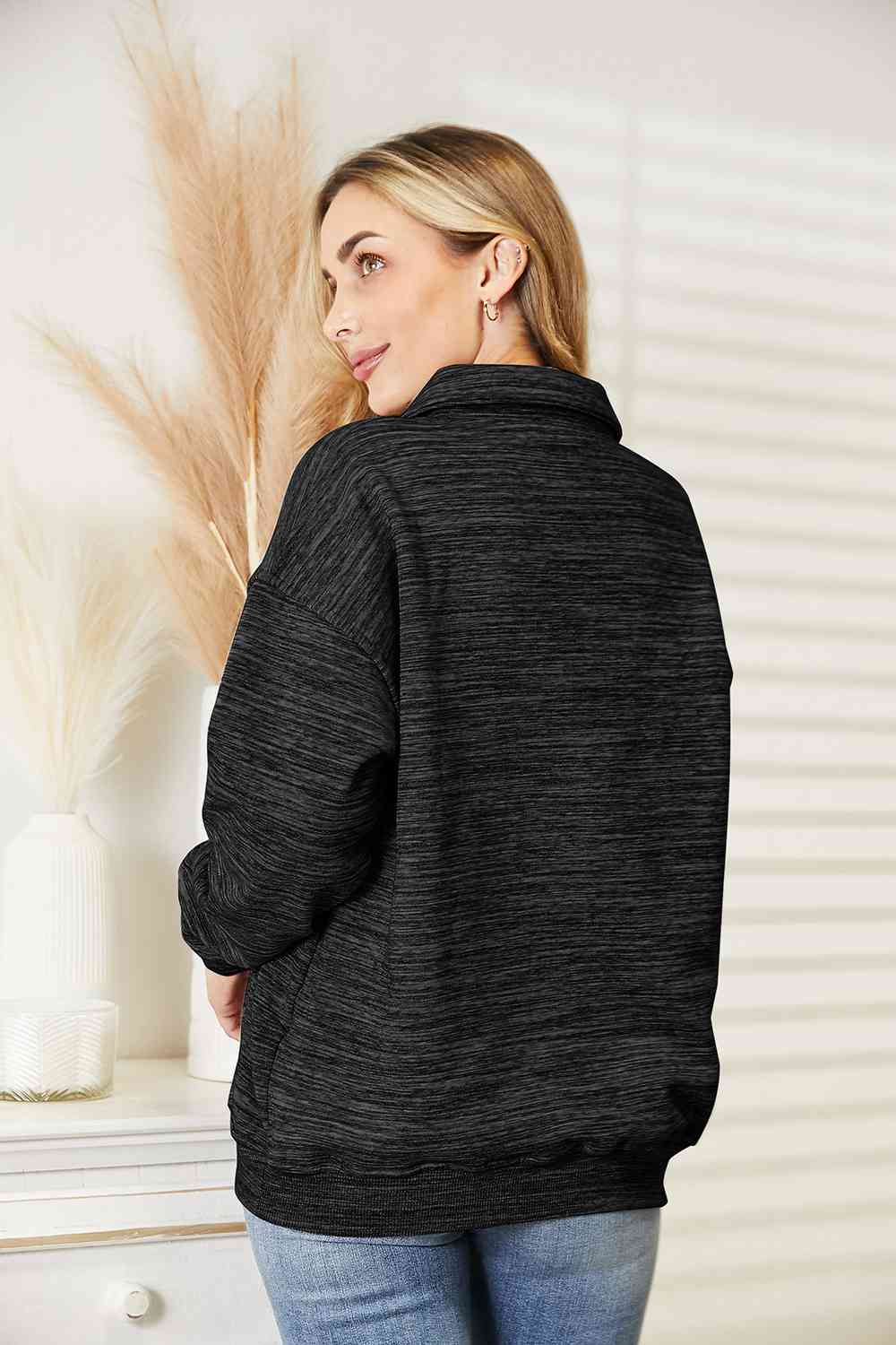 Ninexis Full Size Quarter-Button Collared Sweatshirt