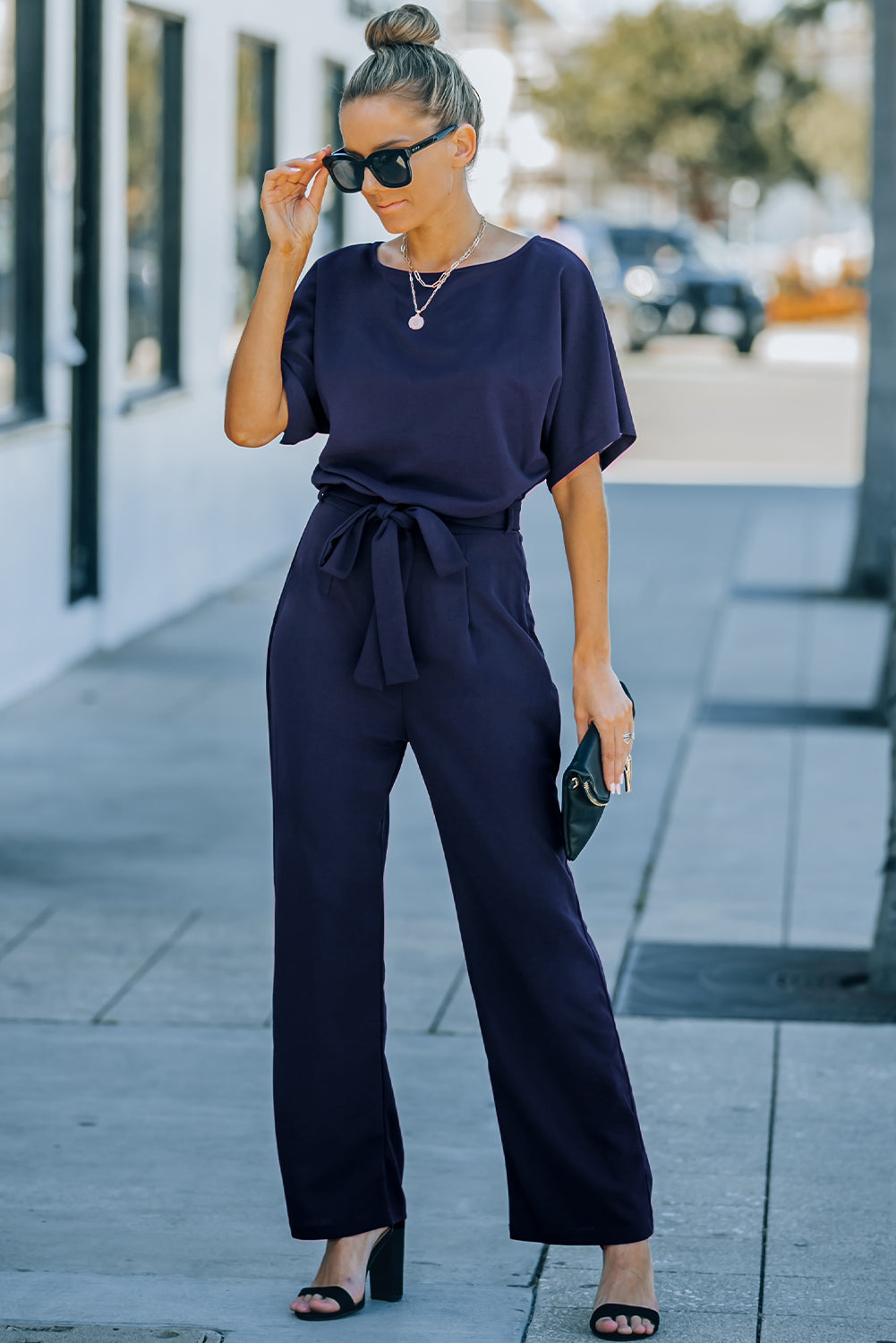 Full Size Tie Waist Straight Leg Jumpsuit