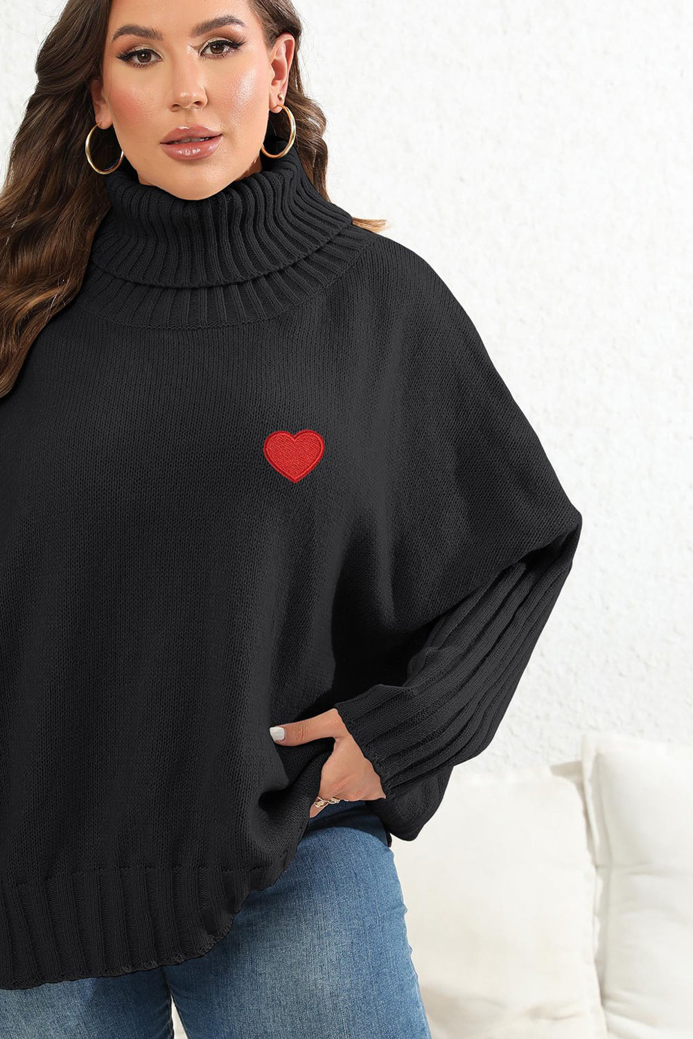 Plus Size Turtle Neck Long Sleeve Sweater