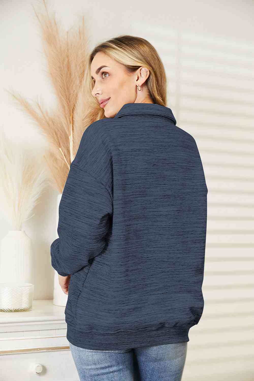 Ninexis Full Size Quarter-Button Collared Sweatshirt