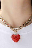 Rhinestone Heart Pendant Curb Chain Necklace