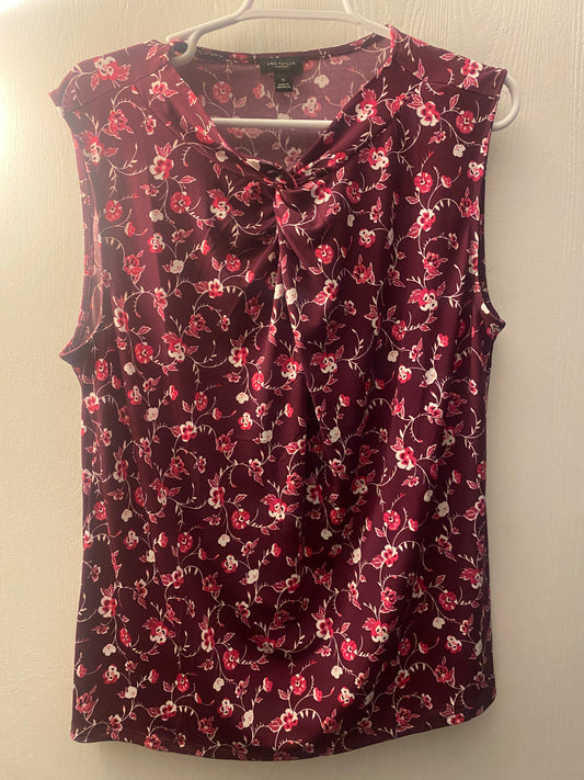 Ann Taylor Floral Knot Neck Mixed Media Sleeveless Top